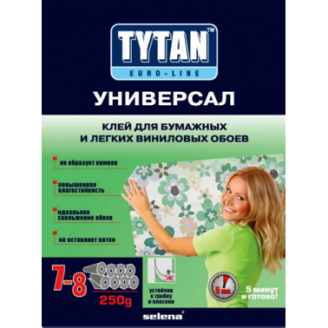 Клей для бумажных и легких виниловых обоев Универсал Euro-Line 250г, Tytan