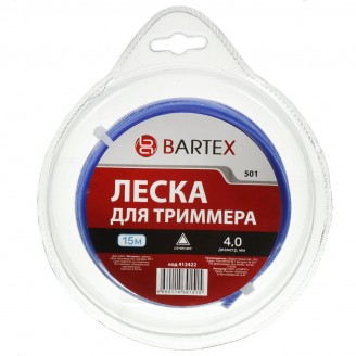 Леска для триммера 4мм, 15м, треугольник, Bartex