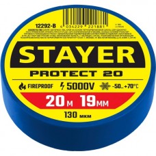 Изолента ПВХ Protect-20 20м х 19мм, синяя, STAYER Professional