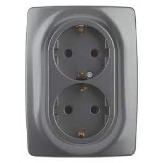 Розетка 2X2P+E Schuko, 16A-250В, IP20, Эра12, графит, 12-2106-12, ЭРА 