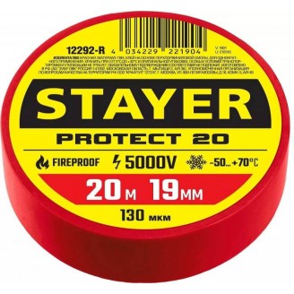 Изолента ПВХ Protect-20 20м х 19мм, красная, STAYER Professional