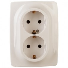 Розетка 2X2P+E Schuko, 16A-250В, IP20, Эра12, слоновая кость, 12-2106-02, ЭРА