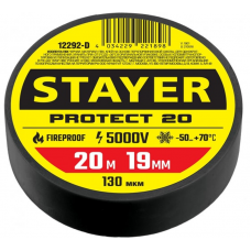 Изолента ПВХ Protect-20 20м х 19мм, черная, STAYER Professional