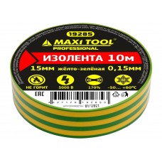 Изолента ПВХ 15мм х 10м, 0,15мм, ПРОФ, желто-зеленая, MaxiTool