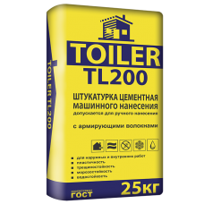 Штукатурка цементная TL 200, машинного нанесения, 25кг, Toiler 