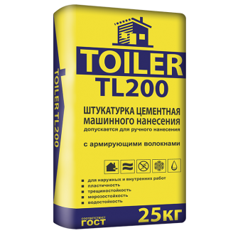 Штукатурка цементная TL 200, машинного нанесения, 25кг, Toiler 