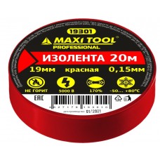 Изолента ПВХ 19мм х 20м, 0,15мм, ПРОФ, красная, MaxiTool