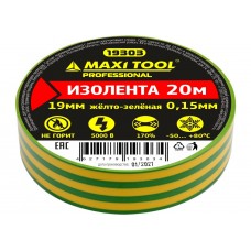 Изолента ПВХ 19мм х 20м, 0,15мм, ПРОФ, желто-зеленая, MaxiTool