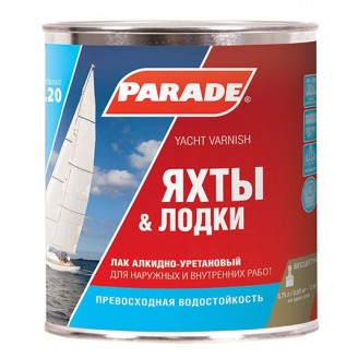 Лак яхтный алкидно-уретановый L20 Яхты & Лодки матовый 0,75л, PARADE