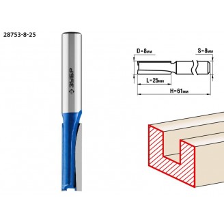 Фреза пазовая прямая 10х25мм, хвостовик 8мм, ЗУБР Профессионал