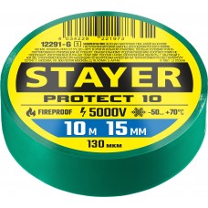 Изоляционная лента ПВХ Protect-10 10м х 15мм 5000в, зеленая, STAYER Professional