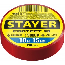 Изоляционная лента ПВХ Protect-10 10м х 15мм 5000в, красная, STAYER Professional