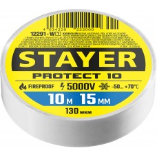 Изоляционная лента ПВХ Protect-10 10м х 15мм 5000в, белая, STAYER Professional