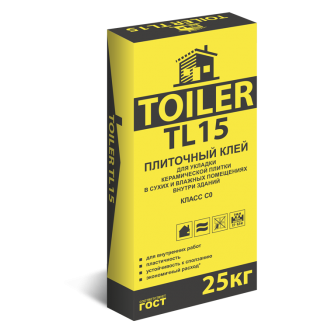 Клей TL 15 для укладки керамической плитки 25кг, TOILER